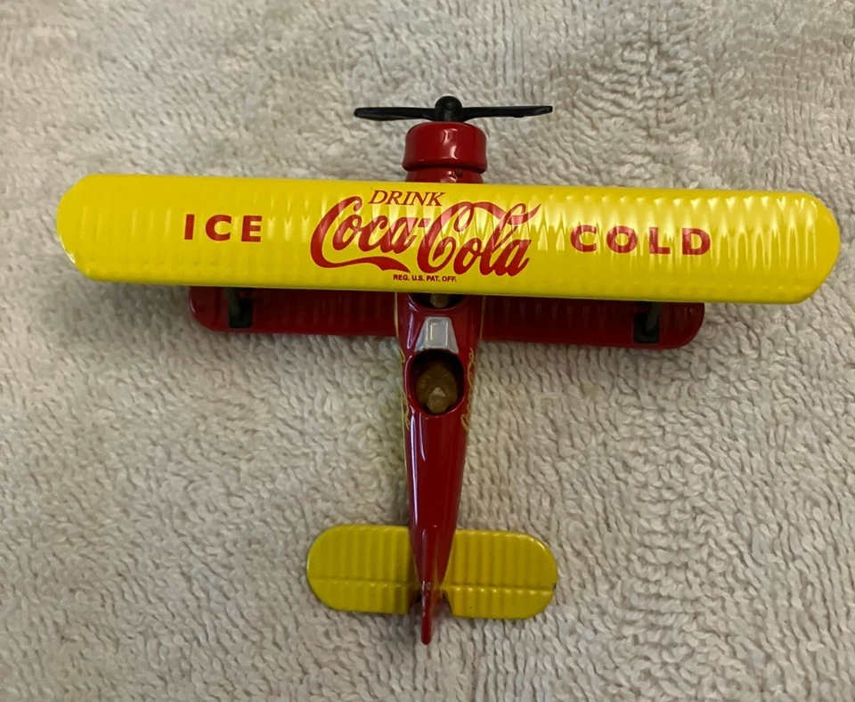 (2) New Coca Cola Replica Bi-Planes Die-cast 1932 Stearman 1Red in box +1Yellow - Image 3 of 4