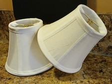 2 White Fabric Candelabra Lamp Shades 3" Top Opening 5" Bottom Opening 4" Tall