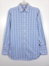 Turnbull  Asser Stock Special Blue Check Dress Shirt French Cuff Size 16/41