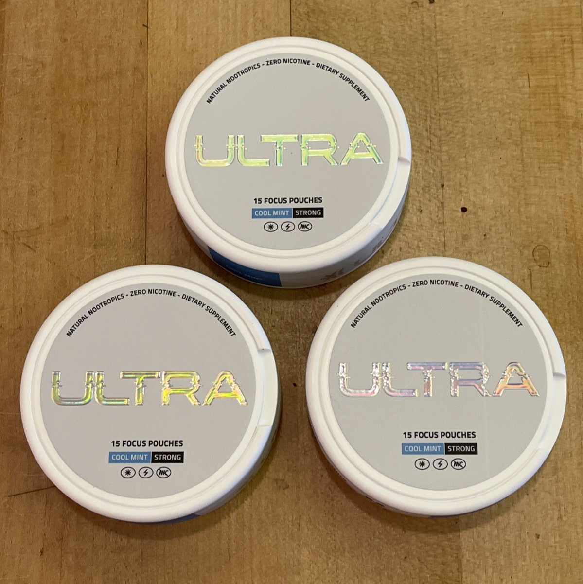 3 NEW SEALED Ultra Focus Pouches Strong Cool Mint 15 Pouches Exp: 01/2027
