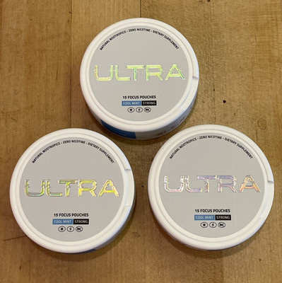 3 NEW SEALED Ultra Focus Pouches Strong Cool Mint 15 Pouches Exp: 01/2027