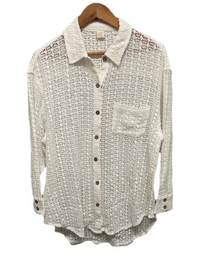 Surf Gypsy Women s Open Knit Long Sleeve Buttoned Shirt Coastal Beach Sz Small