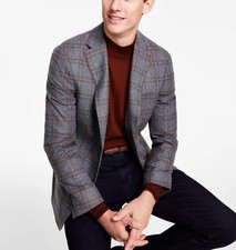 Tommy Hilfiger Men's Modern-Fit Plaid Sport Coat Gray Brown Size 36R
