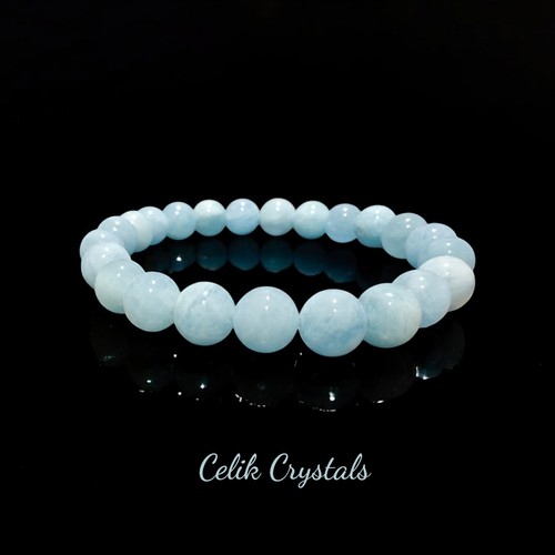 Aquamarine Bracelet Natural Authentic Stones 8mm Stretches Unisex Healing...