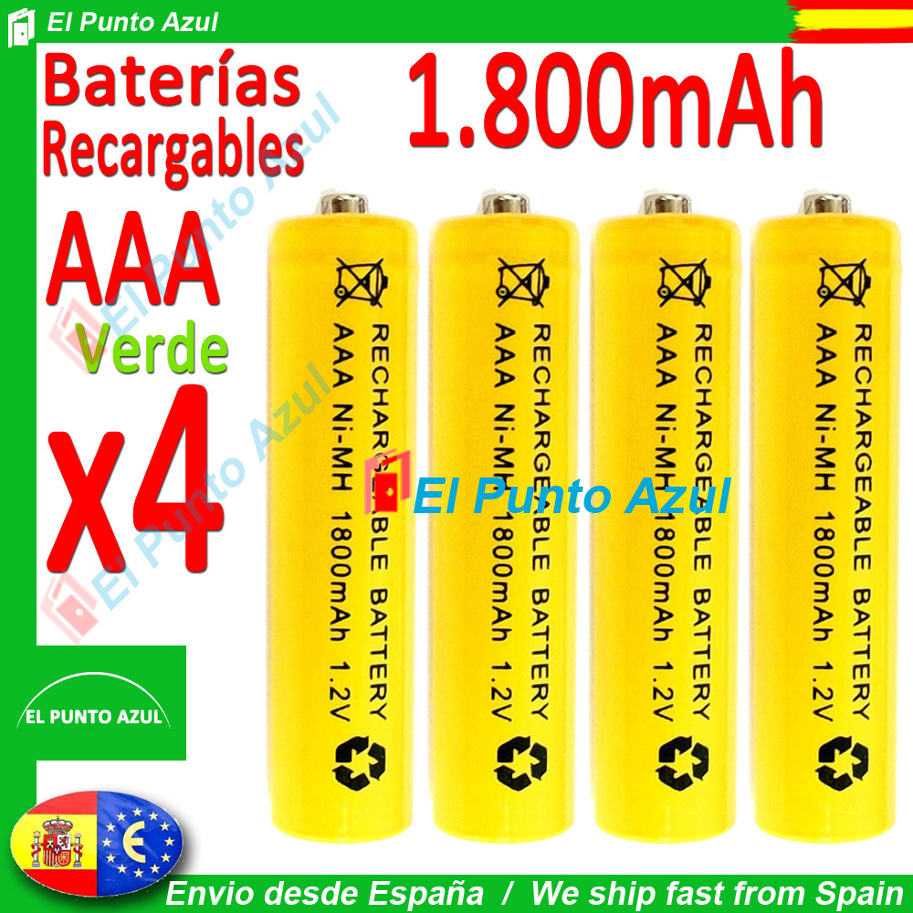 4 Pilas AAA Recargables★1800mAh★1,2 voltios Amarillo★Rechargeable-Bateria Yellow