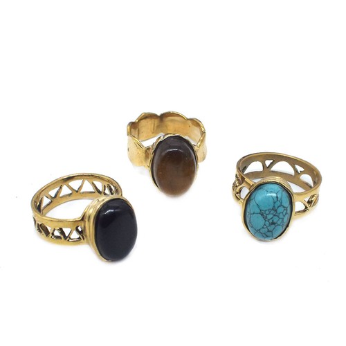 Assorted Stone Brass Ring Lot 3 Pcs Brass Plated Boho Jewelry Gift US 7 R277