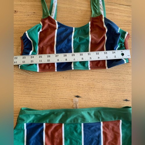 Cupshe Striped Bikini Swimsuit Blue Brown Green Spandex Women's Large Preloved - Picture 6 of 6
