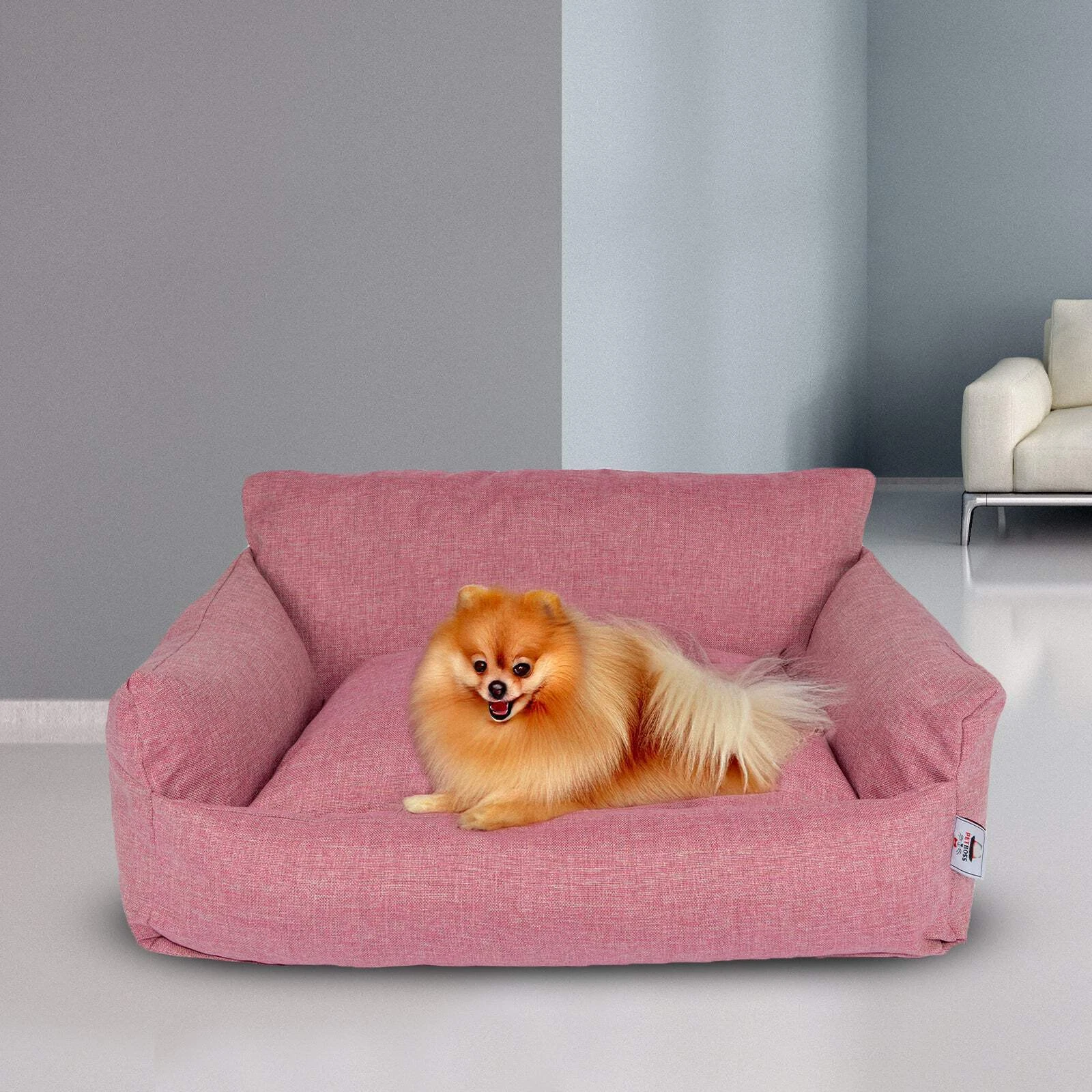 Pink Linen Dog & Cat Bed Removable Cover Zipped Washable Pet Sofa