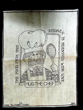 Creative Circle Needle Work Canvas 0533 Panel Fabric 1982 HUG THE CHEF /KITCHEN