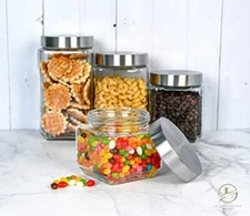 LE'RAZE 4pc Square Canister Sets for Kitchen Counter or Bathroom