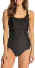 NIKE Solids Women  s Epic Trainer Swimsuit NWT Mesh Racer Back Black Red Sz 8