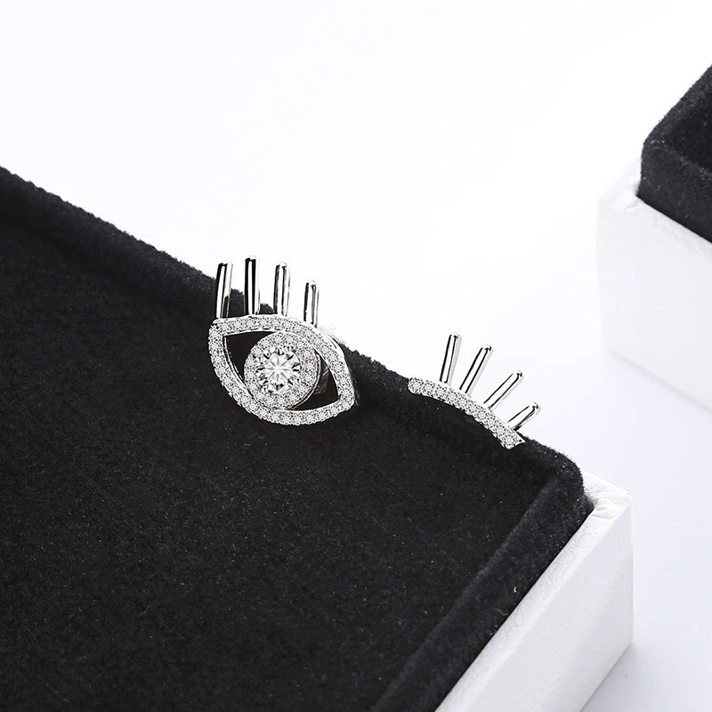 E12 Ohrstecker Ohrringe Auge Wimpern Glitzersteine weiß Sterling Silber 925 - Bild 1 von 1