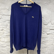 Vtg 80s 90s Izod Lacoste V-Neck Sweater Size XL Blue Alligator Logo Preppy