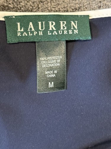 Lauren Ralph Lauren Sleepwear Long Lingerie Nightie Poly Satin Navy Blue Sz M - Picture 3 of 3