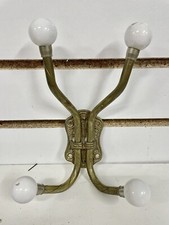 Vintage Brass Porcelain Knob 4 Hooks Wall Mount Towel Hanger Coat Hooks