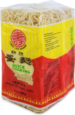 500g Long Life Brand Schnellkochende Nudeln, mit Ei | Quick Cooking Noodles, Mie