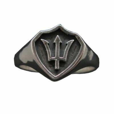 Sterling Silber Siegelring Poseidon Symbol Dreizack massiv echt gepunzt 925