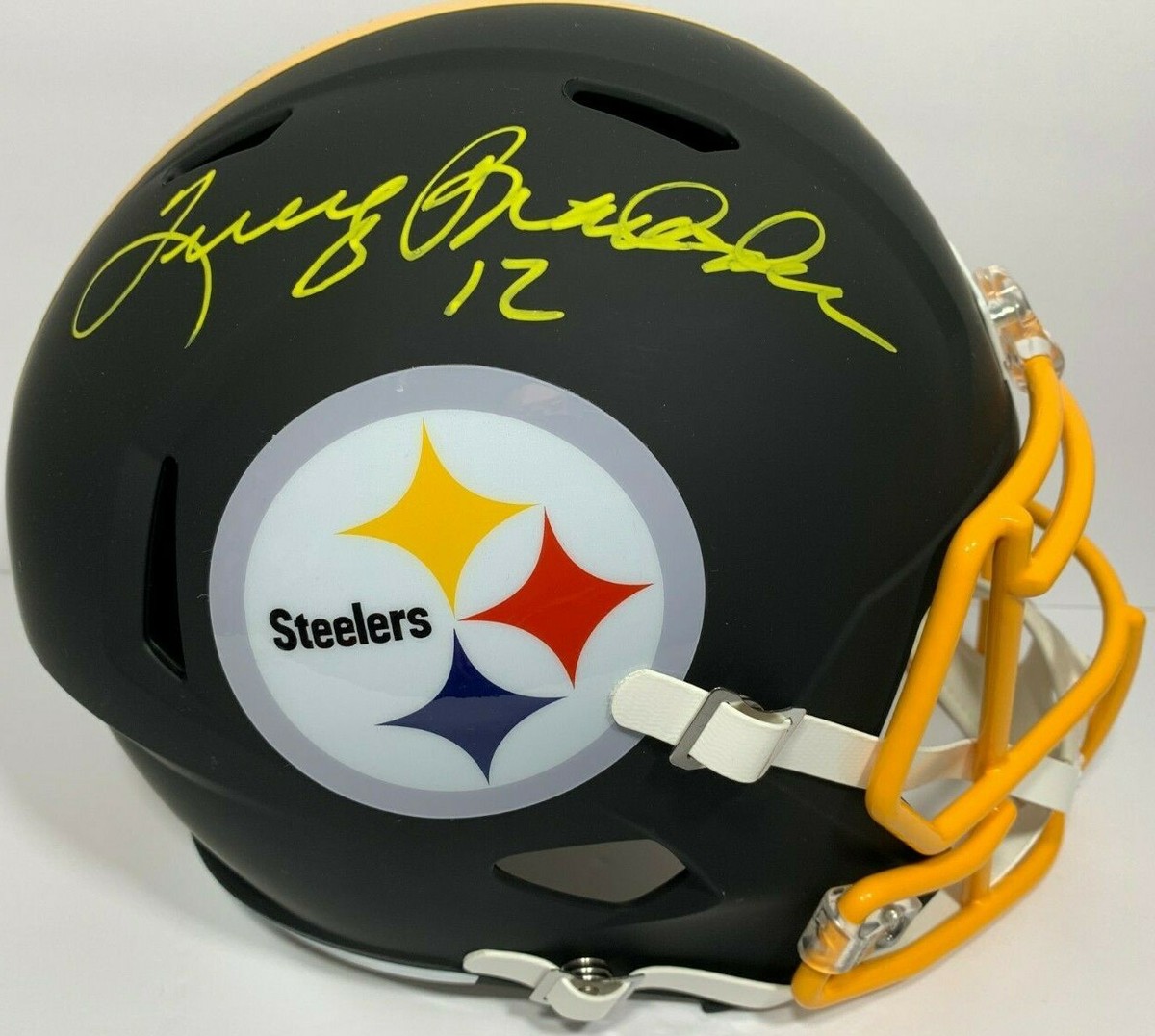 TERRY BRADSHAW SIGNED PITTSBURGH STEELERS BLACK FOOTBALL HELMET F