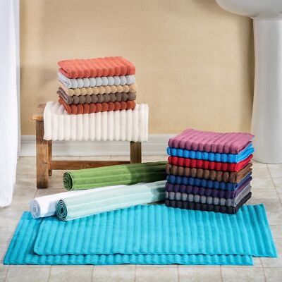 Ribbed Bath Mat Set of 2, Soft & Absorbent 1000 GSM Cotton Bathroom Mats