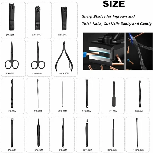 18Pieces Manicure Nail Clippers Grooming Kit Cuticle Remover Pedicure Care Tool - Picture 8 of 11