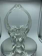 Vintage Beautiful Art Glass Basket Split Handled Hand Blown Murano Clear Glass