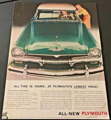 Green 1950s Plymouth Plaza Club Sedan - Vintage Original Color Print Ad Wall Art