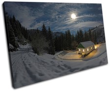 Mountain Cabin Landscapes SINGLE CANVAS WALL ART Picture Print VA