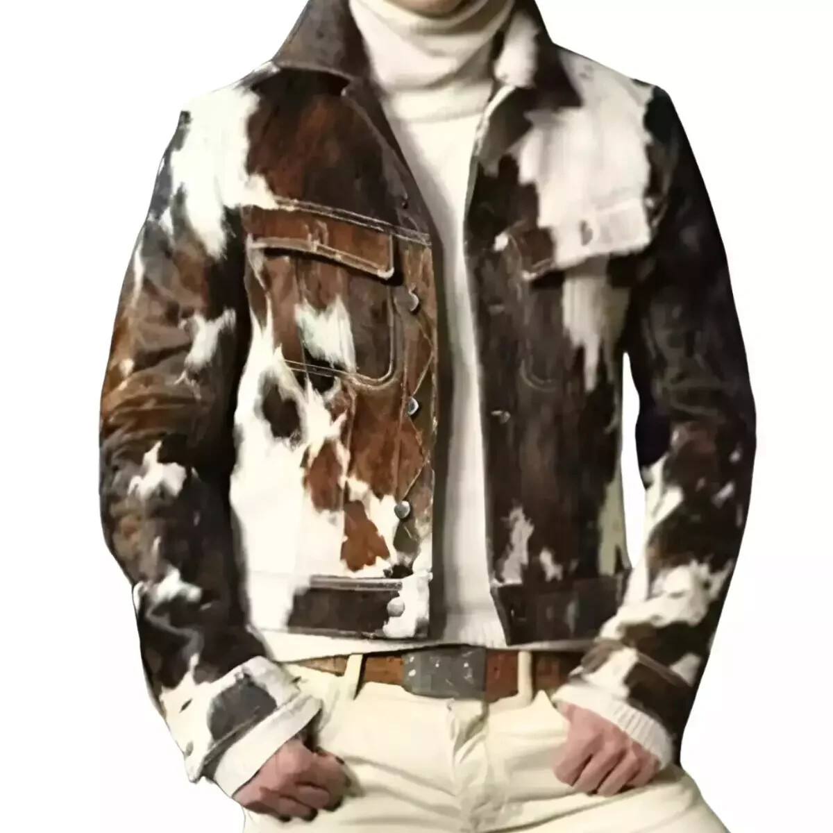 PONY Giacca pelle uomo western pelle di mucca capelli di cavallo scamosciati frange biker