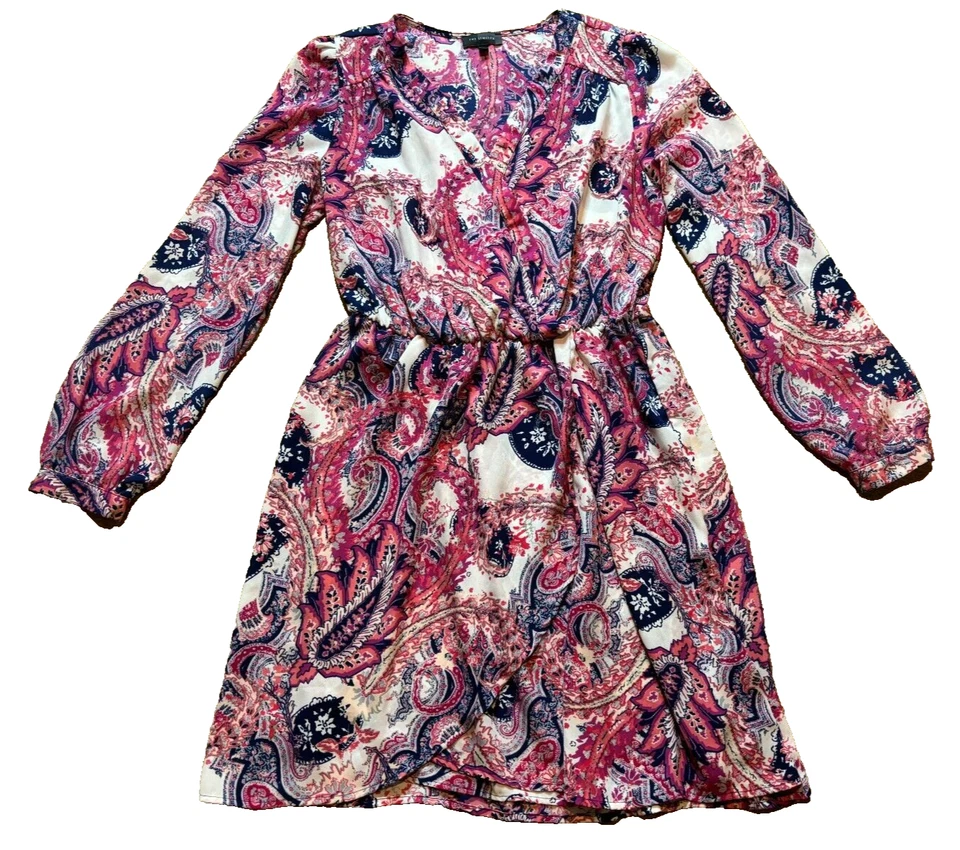 Vestido Camisa The Limited Chifón Manga Larga Rosa Paisley Hasta la Rodilla Imitación Envolvente M Foto 2 de 4