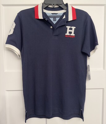 Tommy Hilfiger Boys Matt Logo Polo Shirt Size L 16-18 Navy New With Tag 