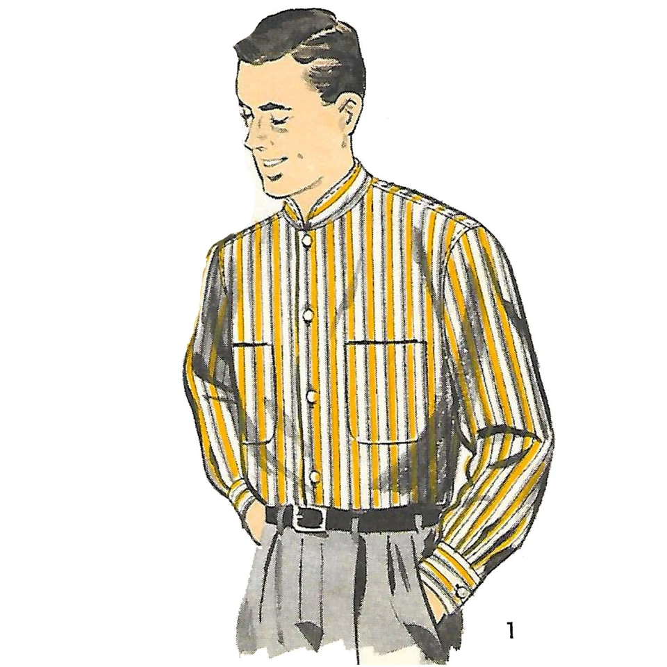 Vintage 1950s Pattern - Men's Mandarin Shirt - Chest=38-40” (96.6-101.6cm) - Image 2 of 4