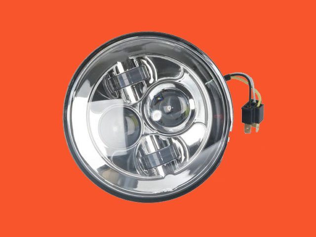 7 Inch Chrome LED Projector Headlight For Harley & Other Bikes - Super Bright DOT/SAE Approved