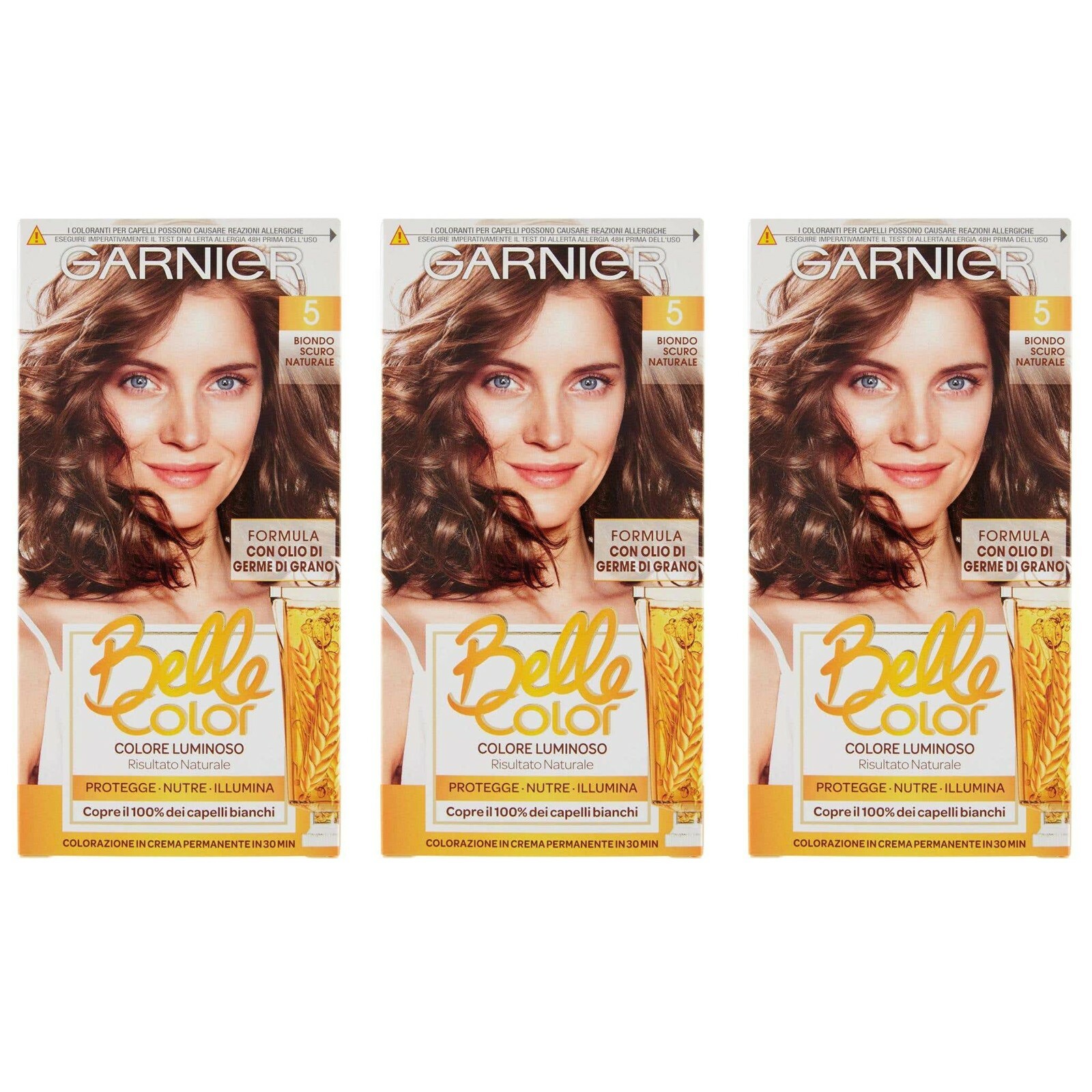 3 pz GARNIER BELLE COLOR Colorazione Permanente capelli 5 biondo scuro naturale