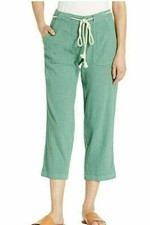NWT Fresh Produce M Del Mar Capri Nautical Linen Crop Pants Capris Lagoon Green