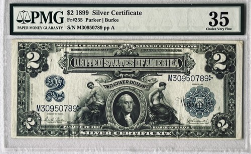 1899 MINI PORTHOLE $2 SILVER CERTIFICATE PMG 35 CHOICE-VF LRG NOTE LEGAL TENDER - Picture 3 of 3