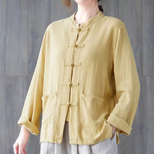 Women Chinese Cotton Coat Jacket Tops Tang Suit Cardigan Retro Ethnic Outwear - Picture 9 of 26
