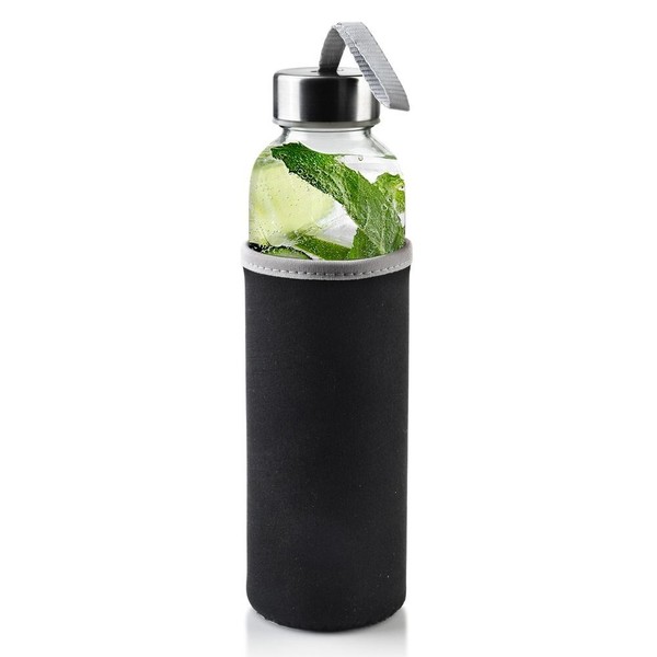 Isolierflasche Glasflasche Wasserflasche Mit NeoprenhüLle Schwarz 490 Ml-image