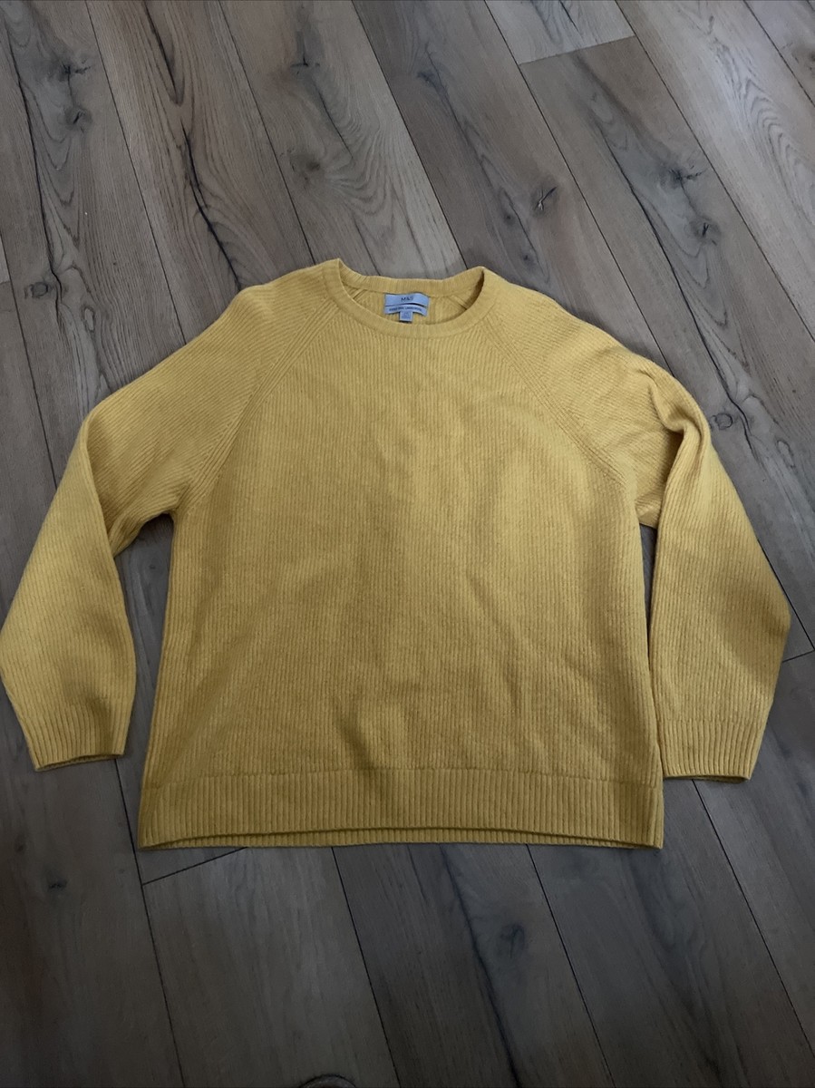 M&S Mens mustard yellow ribbed knitted jumper extra fine
