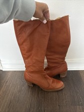 Frye Vintage 70s Black Label Campus Boots Tan Leather Almond Toe Womens 7 B USA