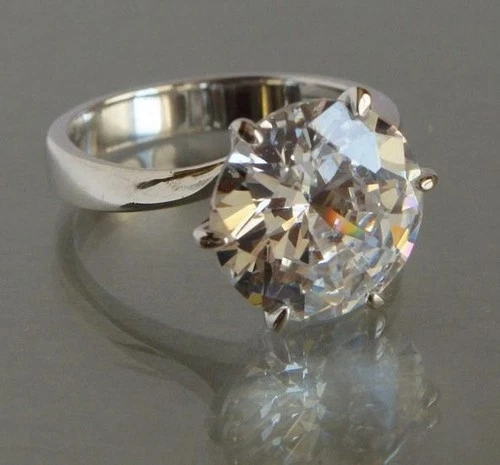 Vintage Austria 925 Sterling Silver Ring Large Zircon Solitaire Size 6.25