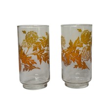 Libbey 16 oz Drinking Glasses Orange Ombre Dandelions Tall 5.5" Set of 2