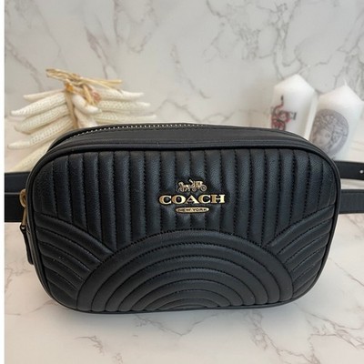 COACH Black Quilted Leather Belt Bag EUC