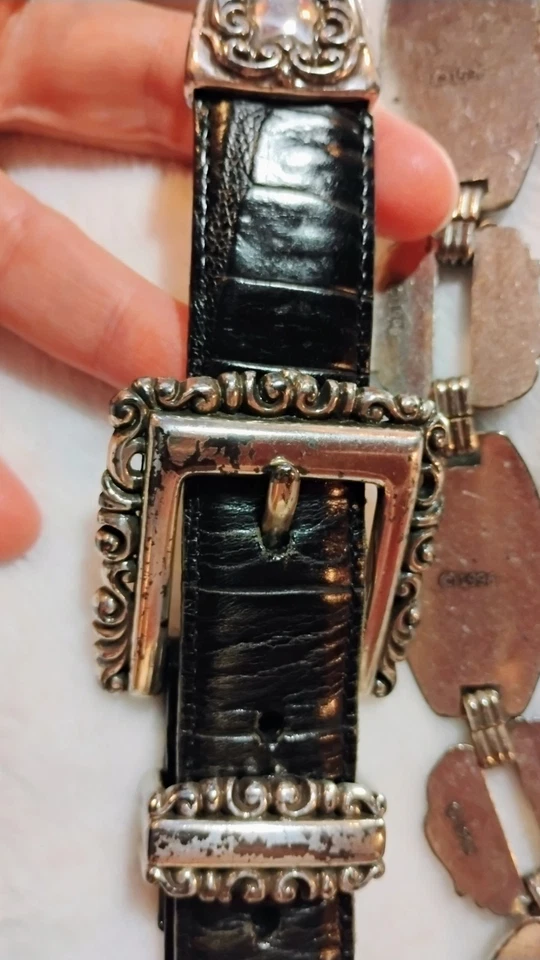 Cinturón negro Brighton Concho de colección con herrajes en tono plateado de 1996 Foto 4 de 4