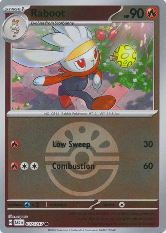 Pokemon Raboot (37/580) Ascended Heroes NM REVERSE HOLO- Friend Ball