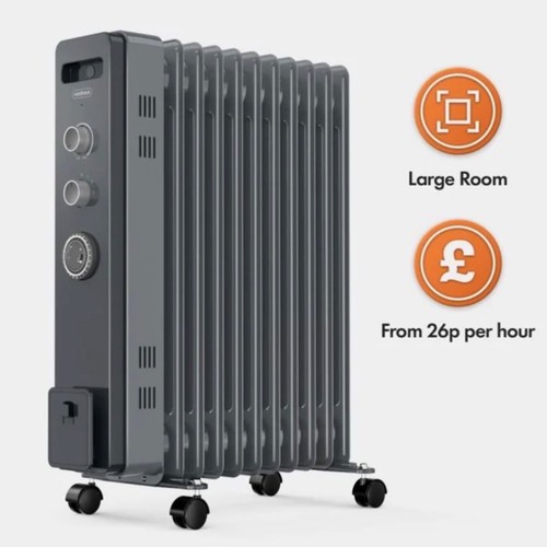 Vonhaus 11 Fin Oil Filled Radiator with Timer 2500W - Grey