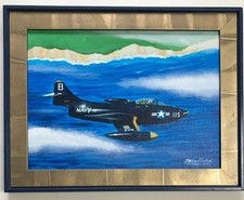 Philippe CONRAD "Airplane Grumman F9-F2" Acrylic on Panel Signed and Titled