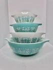 4pcs Vintage MCM Pyrex Turquoise Amish Butterprint Mixing  Bowls Cinderella Set