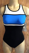 Vtg Sirena Concepts One Piece Swimsuit Sz 8 Colorblock 90s Blue White New