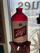 Vintage Royal Ruby Red Schlitz Beer Bottle Anchor Glass 1963 w/ Label Cone Top