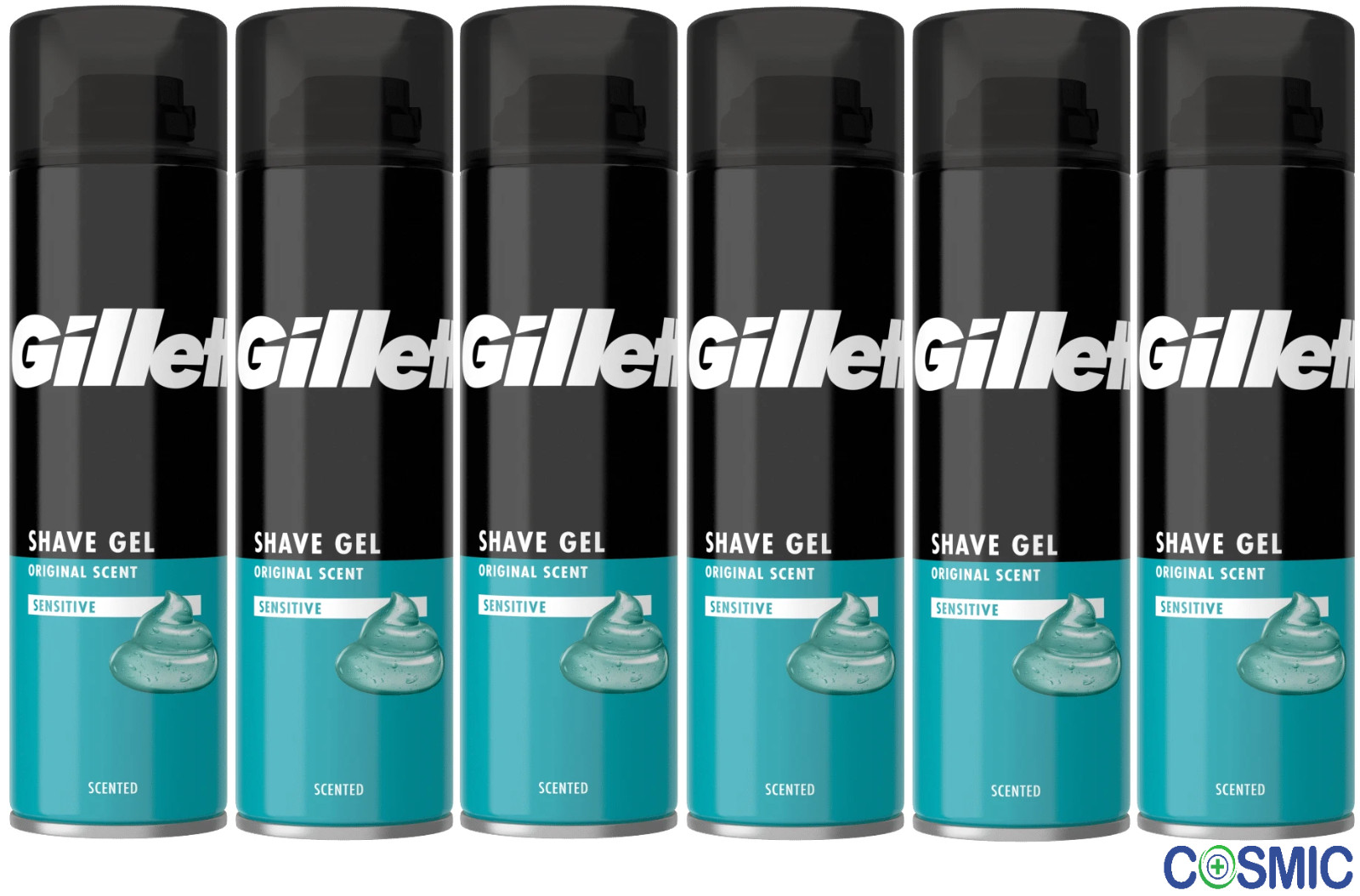 6 X Gillette Classic Sensitive Skin Shaving Gel Lightly Fragranced 200ml